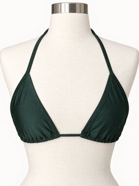 Triangle Bikini Top Womens M Olive Green Halter Tie Back Coastal Resortwear Chic